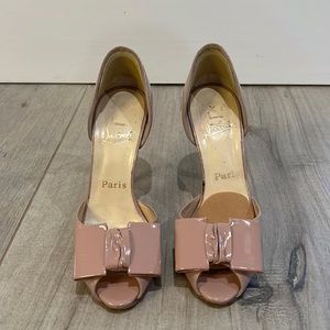 Red bottom nude bow heels size 37.5